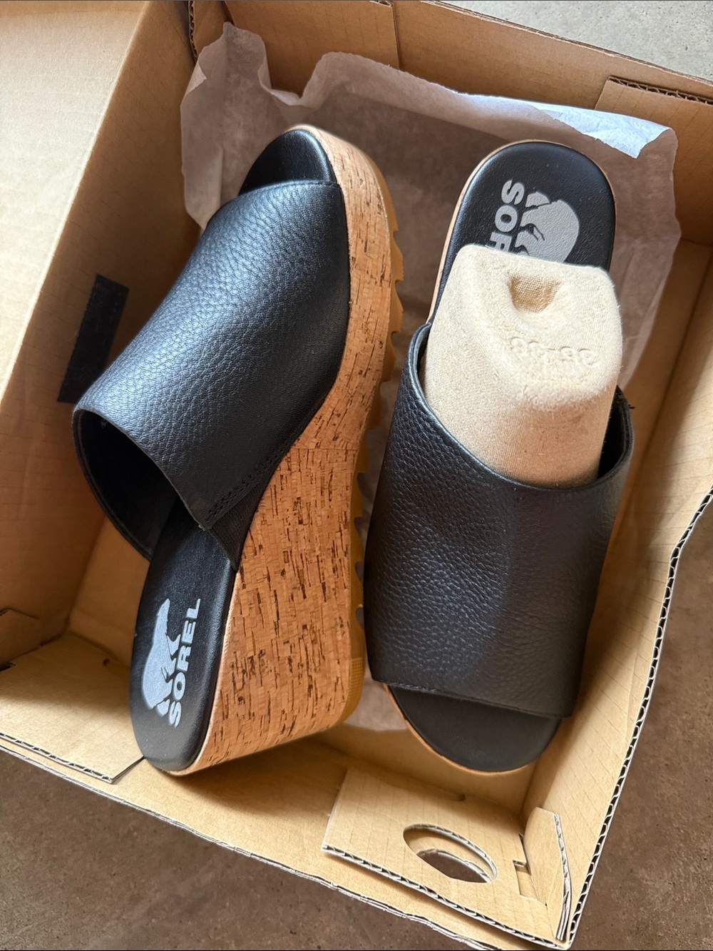 Sorel Cameron Wedge Mule in Black and Cork